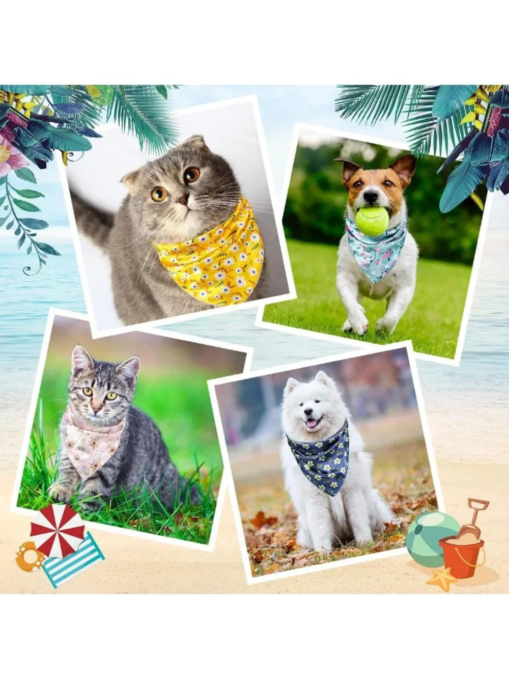 12 Pack Floral Dog Bandanas & Scrunchie Set - Matching Pet & Owner Outfits Gift